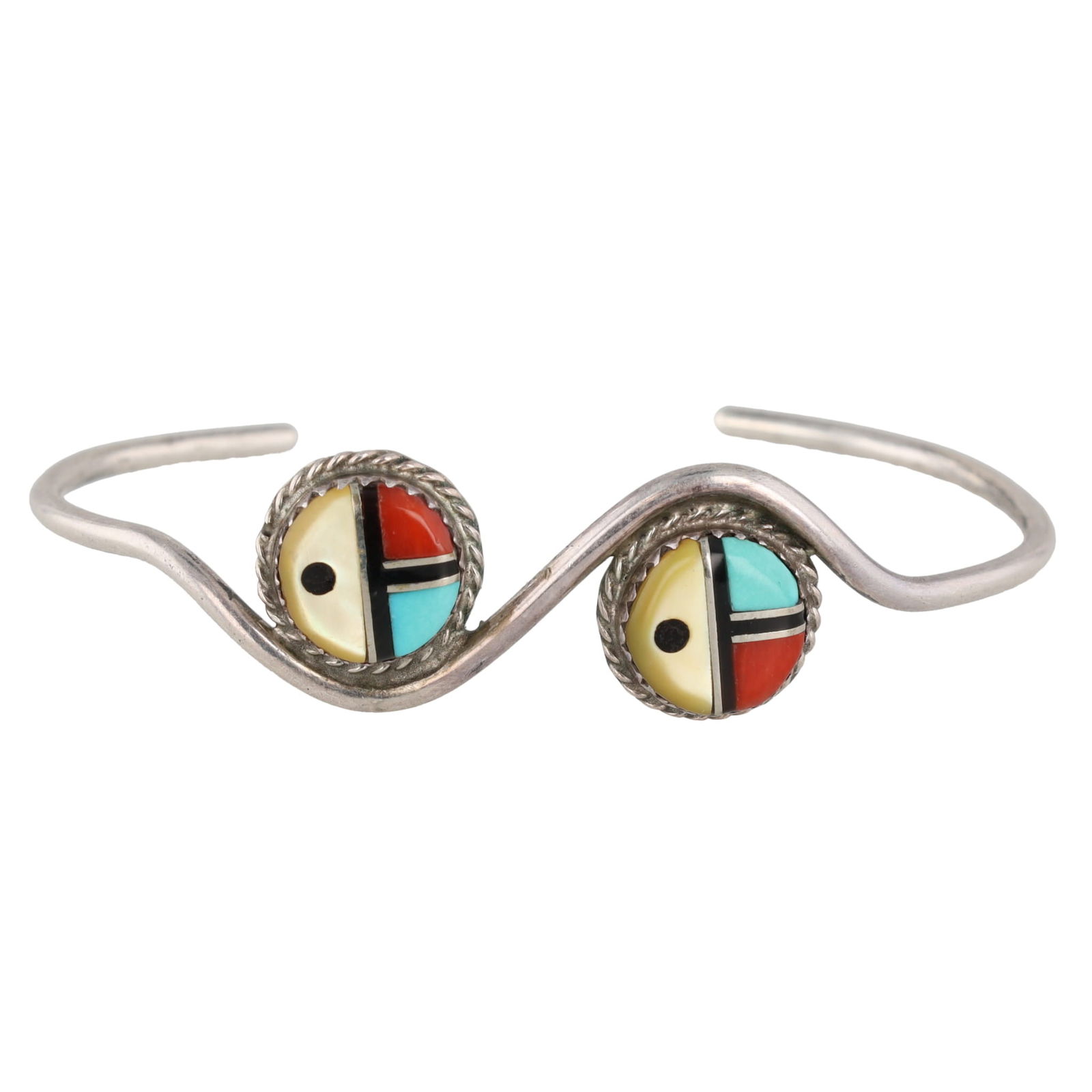 Vintage Zuni Sterling Inlay Sunface Cuff Bracelet (1 of 6)
