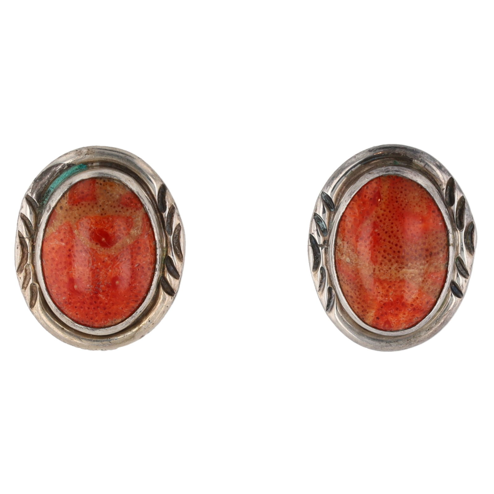 Vintage Navajo Sterling Coral Stud Earrings (1 of 4)
