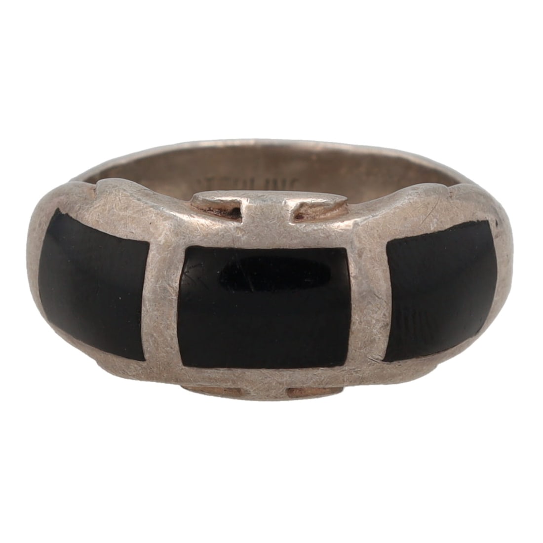 Vintage Sterling Onyx Inlay Ring Sz. 8.75: Vintage Onyx Sterling Inlay Ring Sz. 8.75, 7g