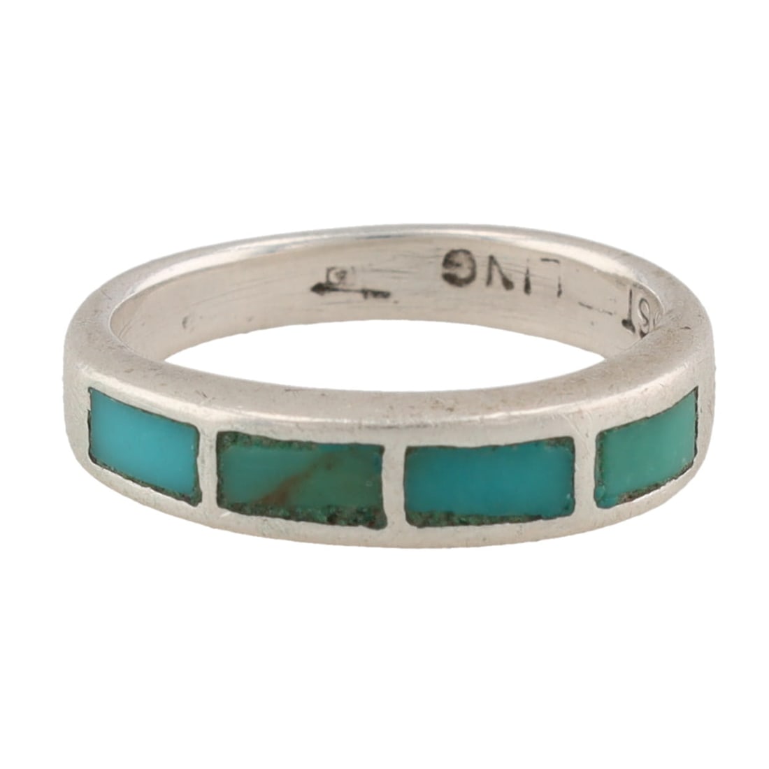 Bell Trading Post Sterling Turquoise Inlay Ring Sz. 4.75 (1 of 6)