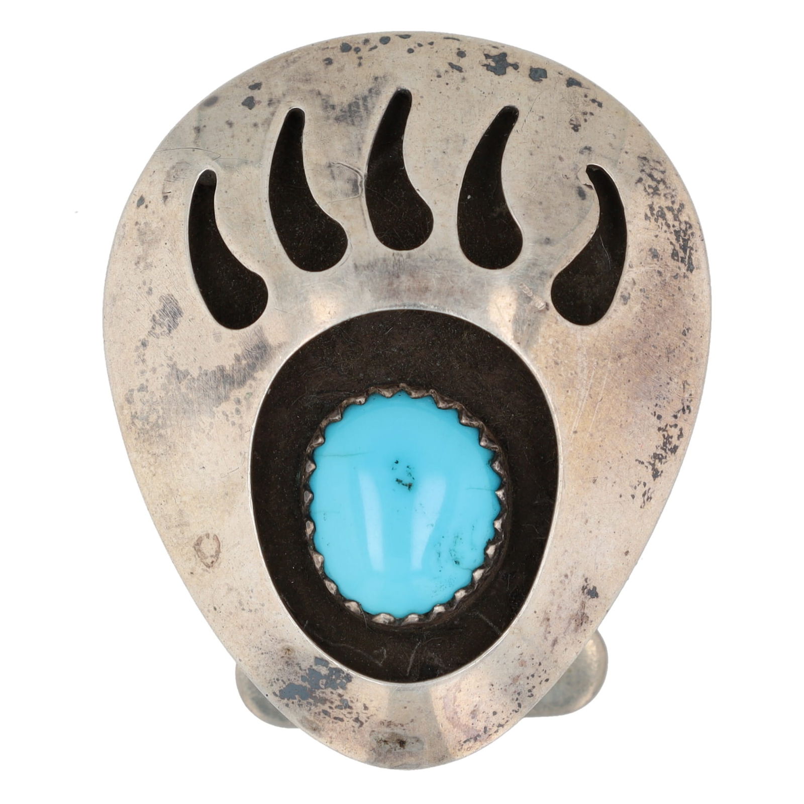 Vintage Navajo Sterling Turquoise Bear Paw Bolo Tie Clip (1 of 3)