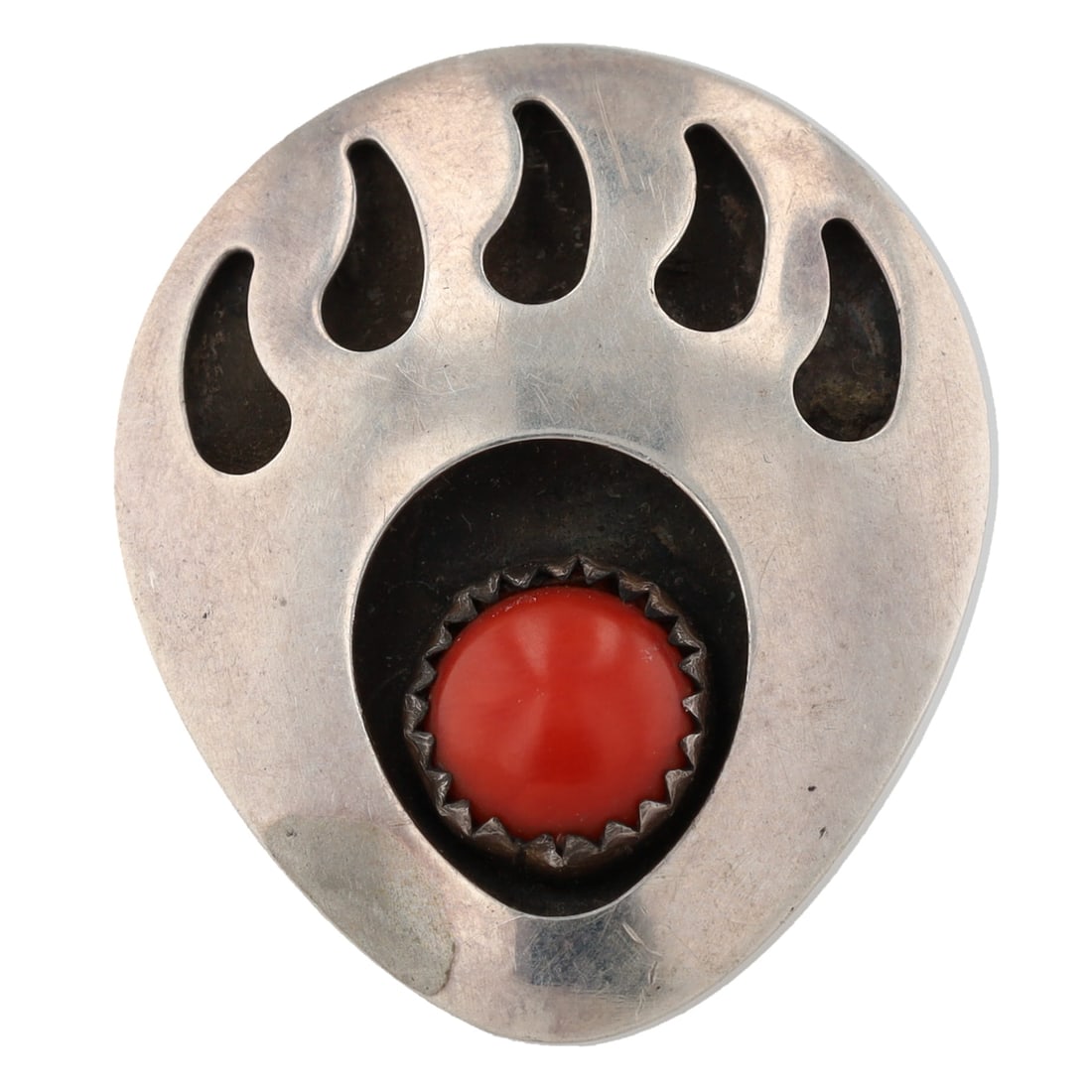 Vintage Navajo Sterling Coral Bear Paw Ring Sz. 7 (1 of 5)