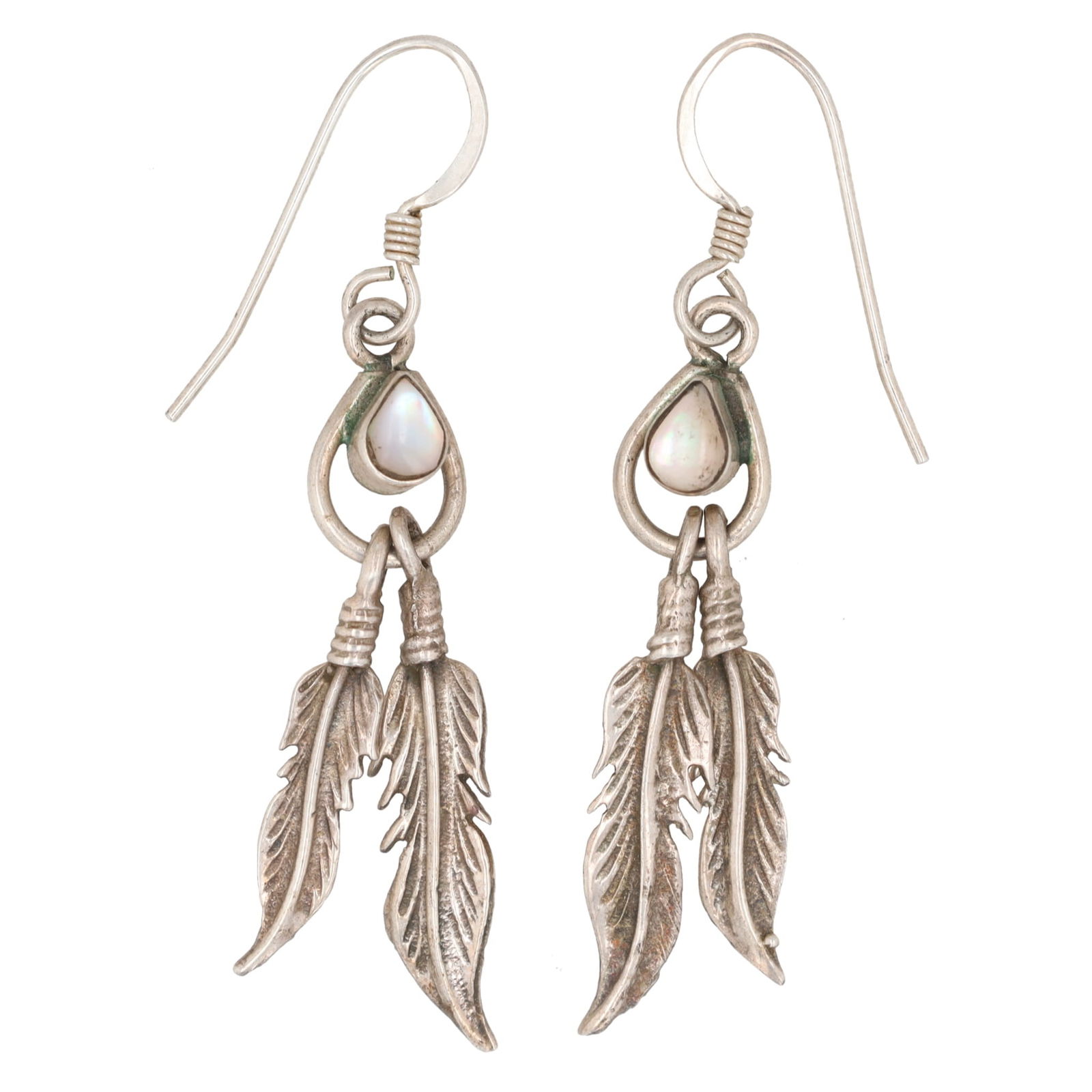 Vintage Navajo Sterling Mother of Pearl Feather Earrings (1 of 3)