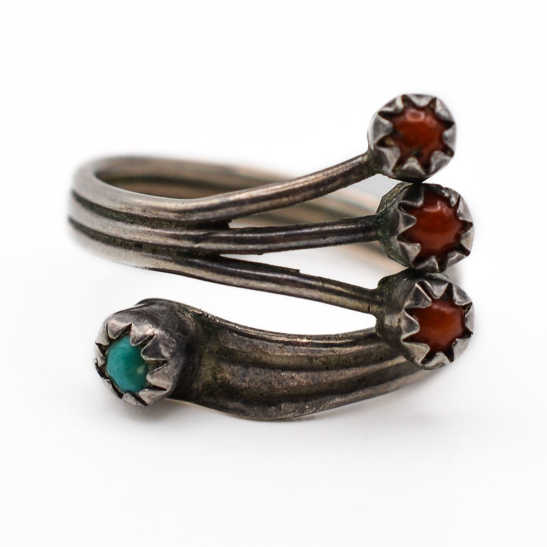 Vintage Navajo Sterling Coral Turquoise Wrap Ring Sz. 3 (1 of 7)