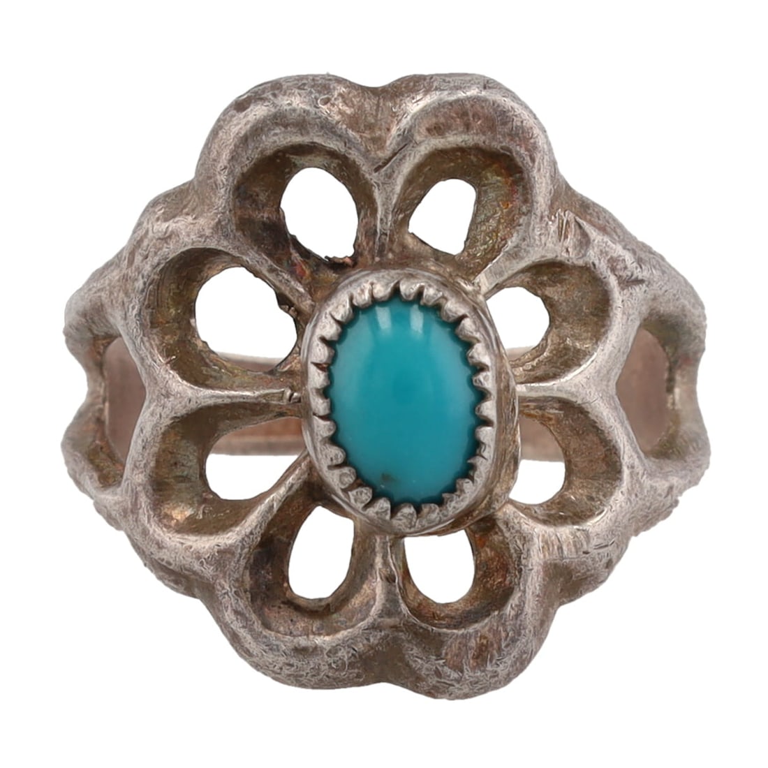 Vintage Navajo Sandcast Sterling Turquoise Ring Sz. 6 (1 of 5)