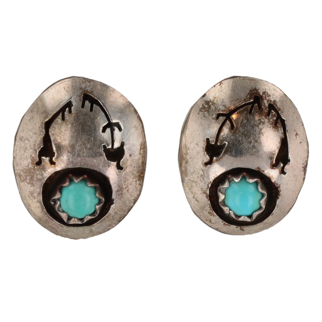 Vintage Navajo Sterling Broken Arrow Turquoise Shadow Box Earrings (1 of 3)