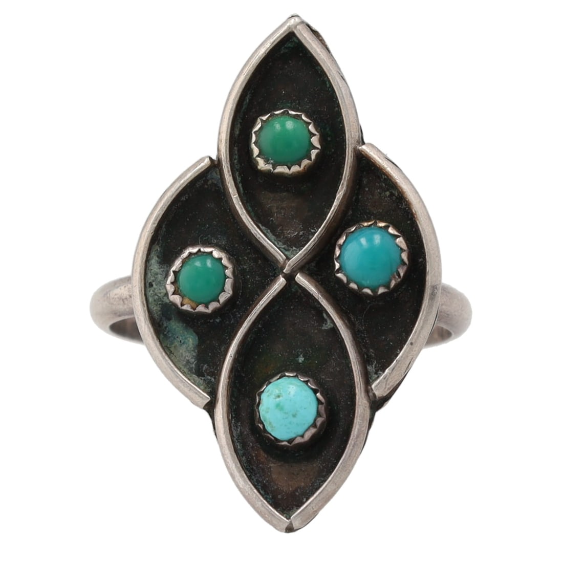 Vintage Navajo Sterling Turquoise Shadow Box Sz. 5 (1 of 5)