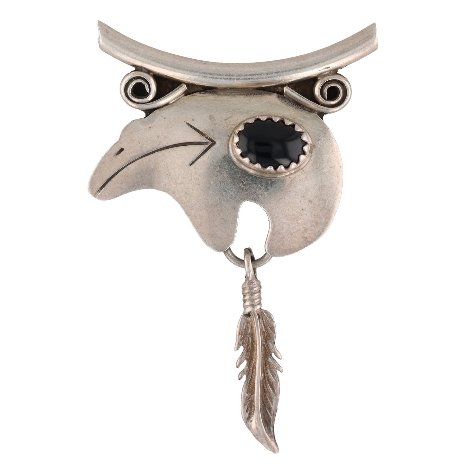 VIntage Navajo Sterling Heartline Bear Feather Pendant (1 of 4)