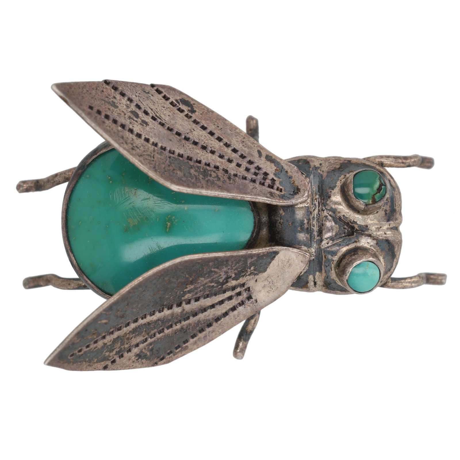 Vintage Navajo Sterling Turquoise Cicada Brooch: Vintage Navajo Turquoise Sterling Cicada Brooch 7g, eye cracked- as shown in pictures