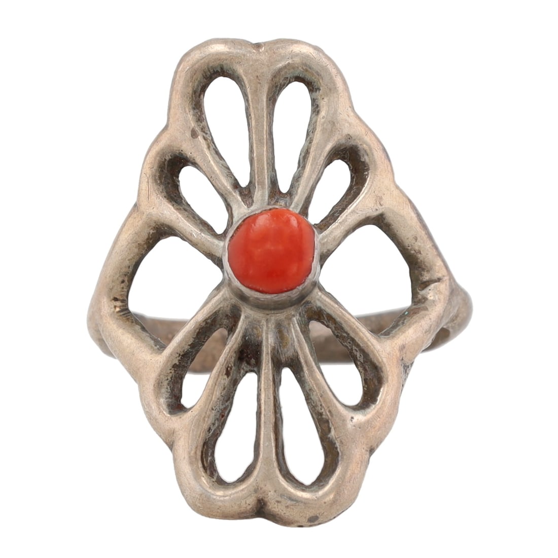Vintage Navajo Sandcast Sterling Coral Ring Sz. 7 (1 of 5)