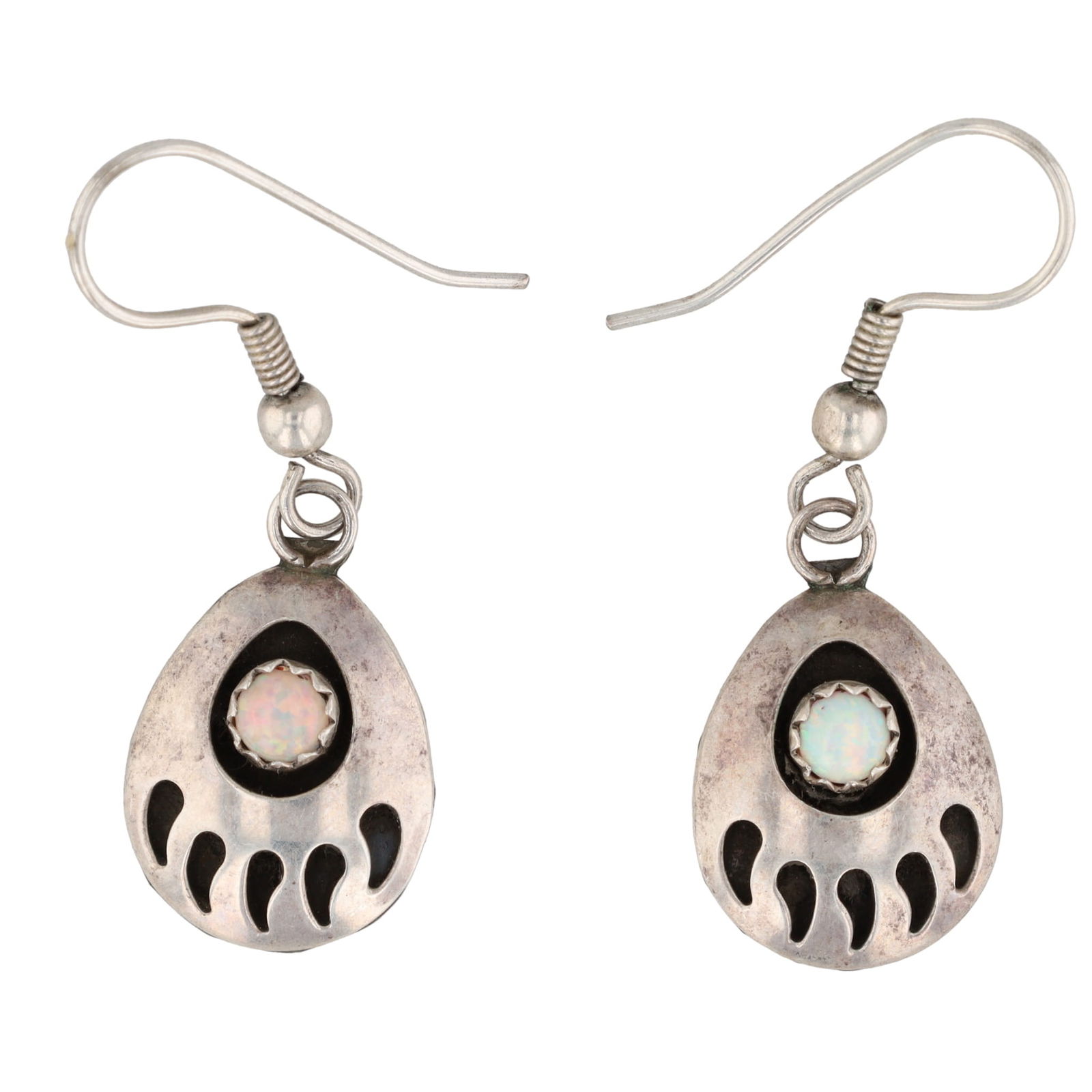 Navajo Sterling Opal Bear Paw Shadow Box Earrings (1 of 3)