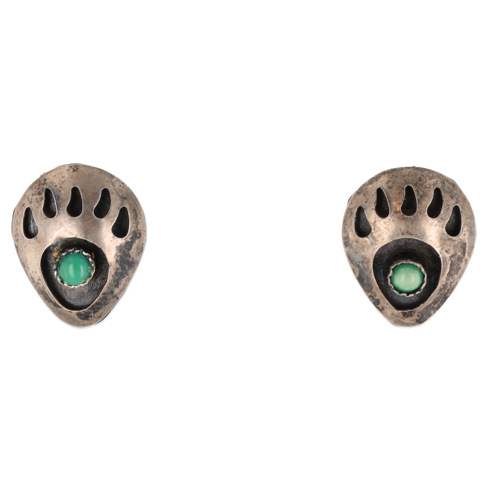 Vintage Navajo Sterling Turquoise Bear Paw Shadow Box Earrings (1 of 3)