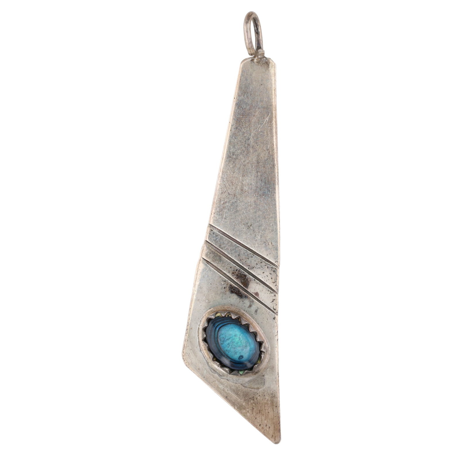Vintage Navajo Sterling Pendant: Vintage Blue Foiled Glass Sterling Pendant 2g