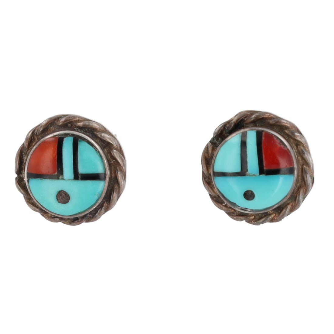 Vintage Zuni Sterling Multistone Inlay Sunface Earrings (1 of 3)
