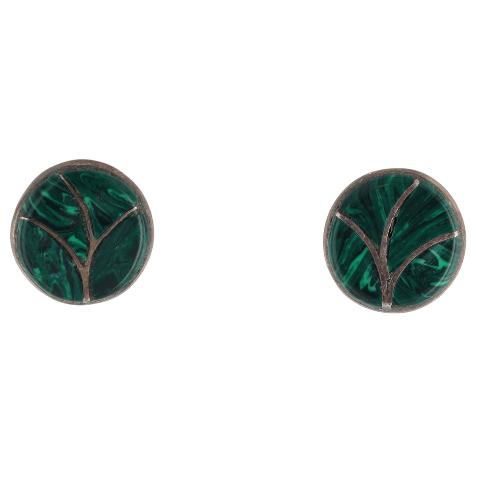 Vintage Navajo Sterling Malachite Inlay Stud Earrings: Vintage Navajo Malachite Sterling Inlay Stud Earrings 2g