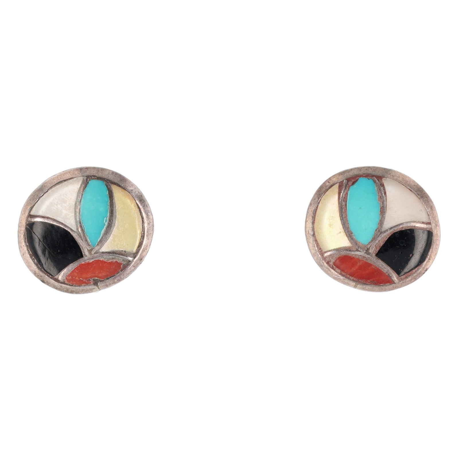 Vintage Zuni Sterling Multistone Inlay Stud Earrings (1 of 3)