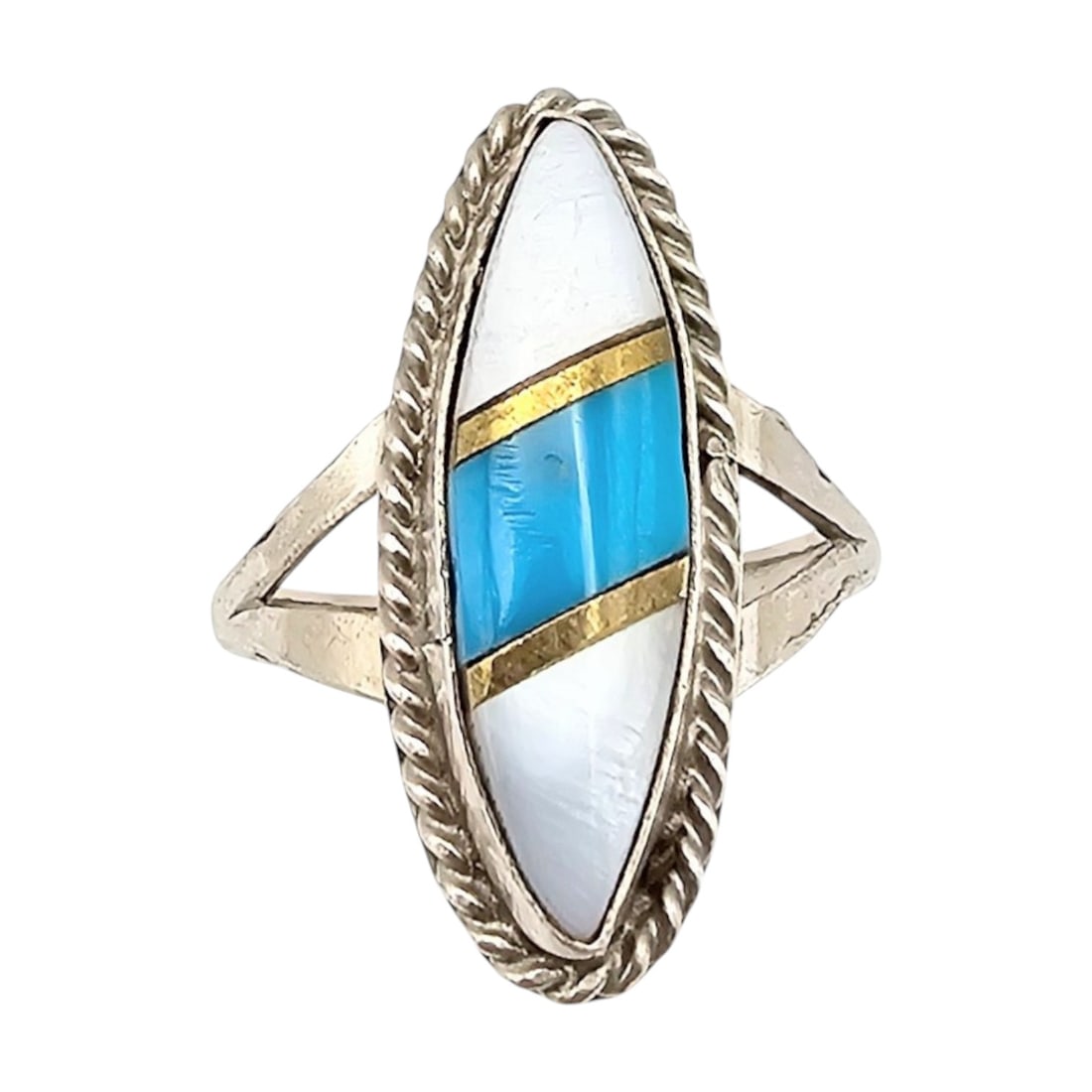 Signed Turquoise Mother Of Pearl Sterling Silver Ring Size 7 3.8 G (1 of 4)