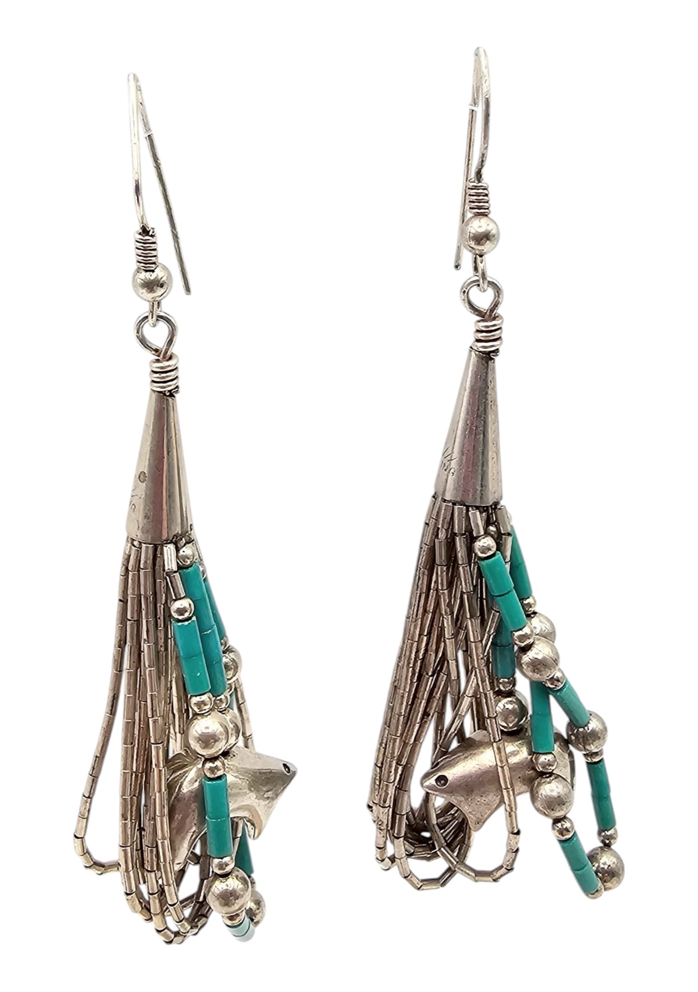Navajo Turquoise Liquid Silver Sterling Silver Bear Drop Dangle Earrings 16.4 G (1 of 4)