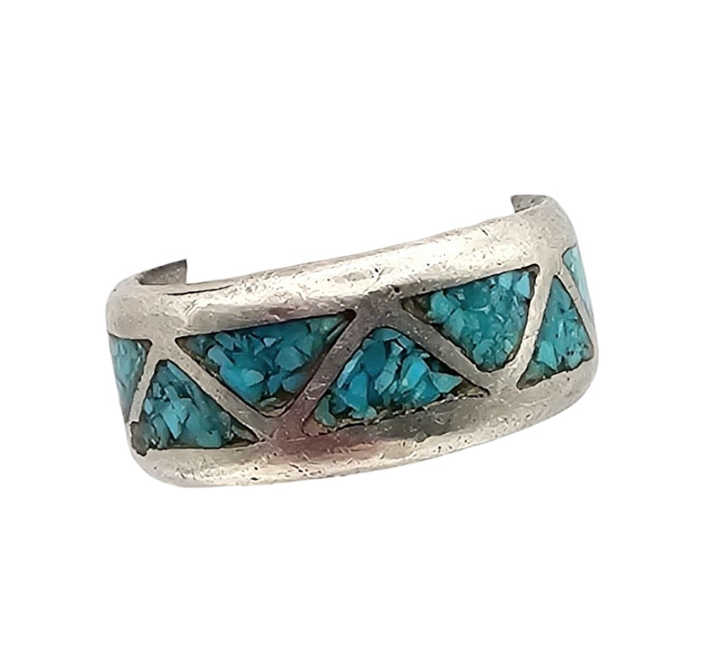 Navajo Crushed Turquoise Sterling Silver Ring Size 5.75 6.7 G (1 of 4)