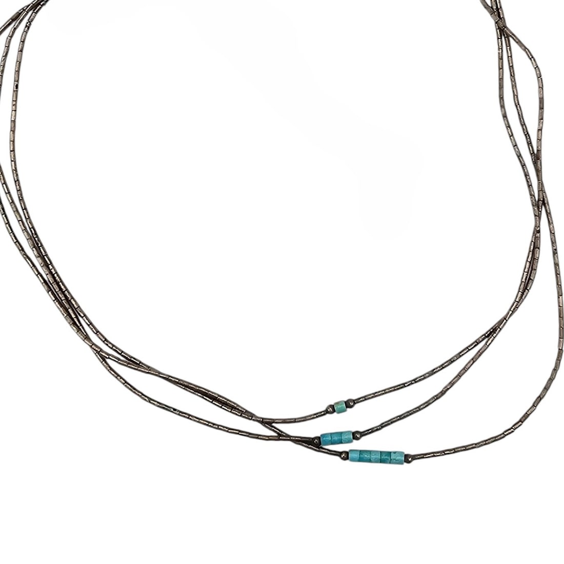 Native Turquoise Liquid Silver Sterling Silver Multi Strand Necklace 7.5 G (1 of 5)