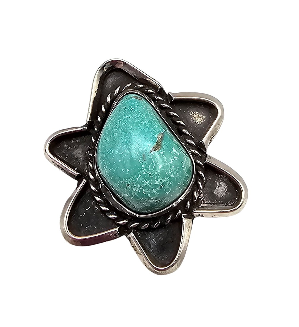 Native Turquoise Sterling Silver Flower Ring Size 6.75 11.4 G (1 of 4)