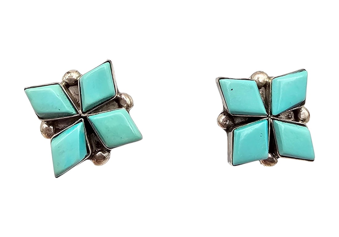 Native Turquoise Sterling Silver Earrings 3.6 G (1 of 4)