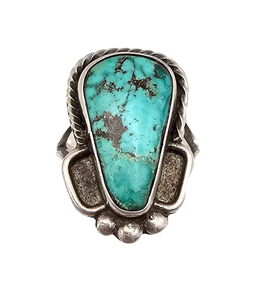 Navajo Turquoise Sterling Silver Ring Size 8.25 7.6 G (1 of 4)