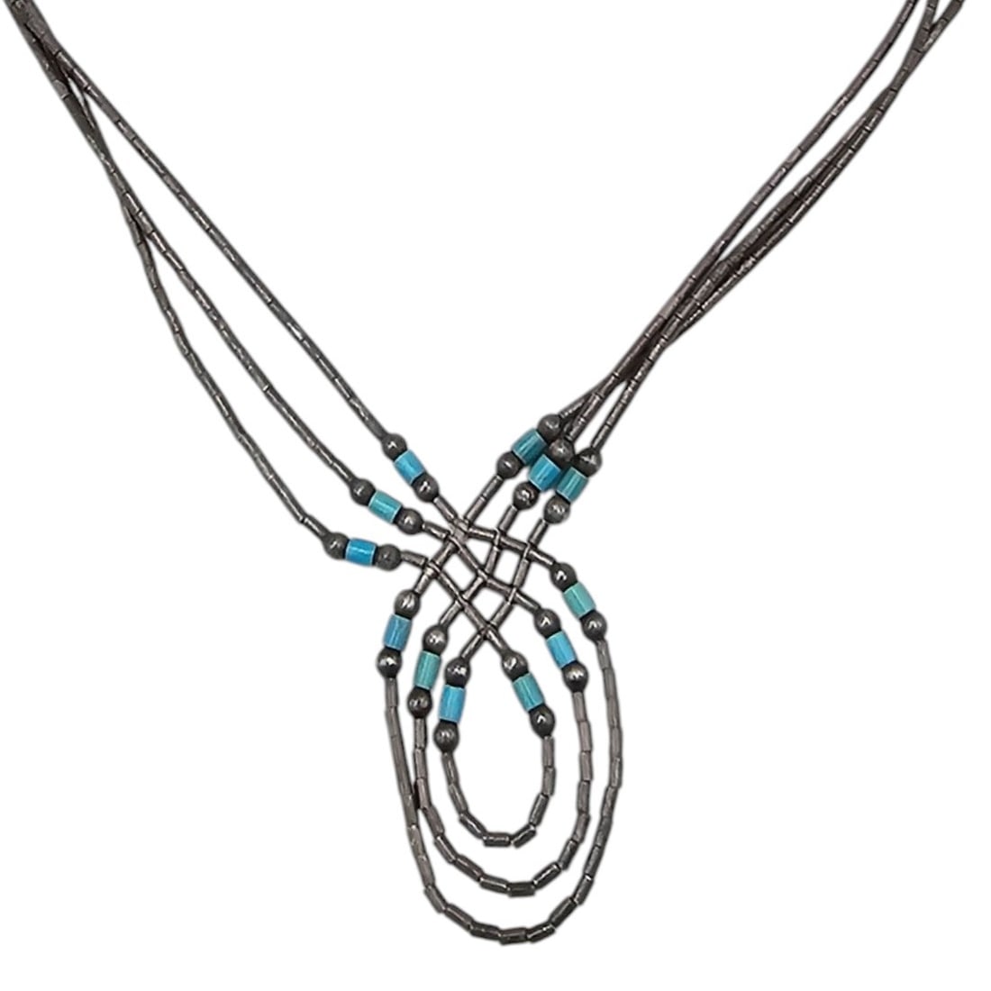 Native Liquid Silver Turquoise Sterling Silver Multi Strand Necklace 7.5 G (1 of 4)