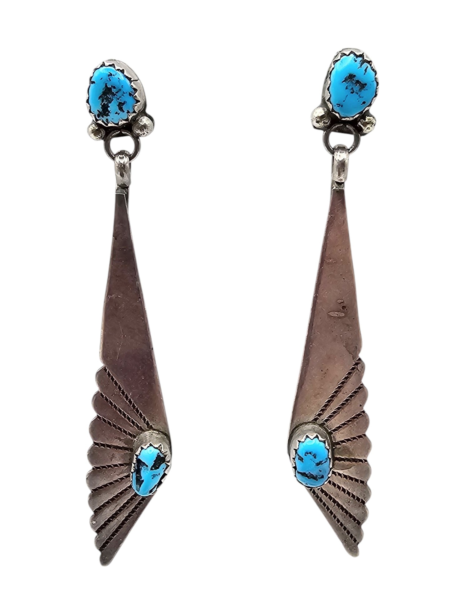 Native Turquoise Sterling Silver Drop Dangle Earrings 5.3 G (1 of 4)