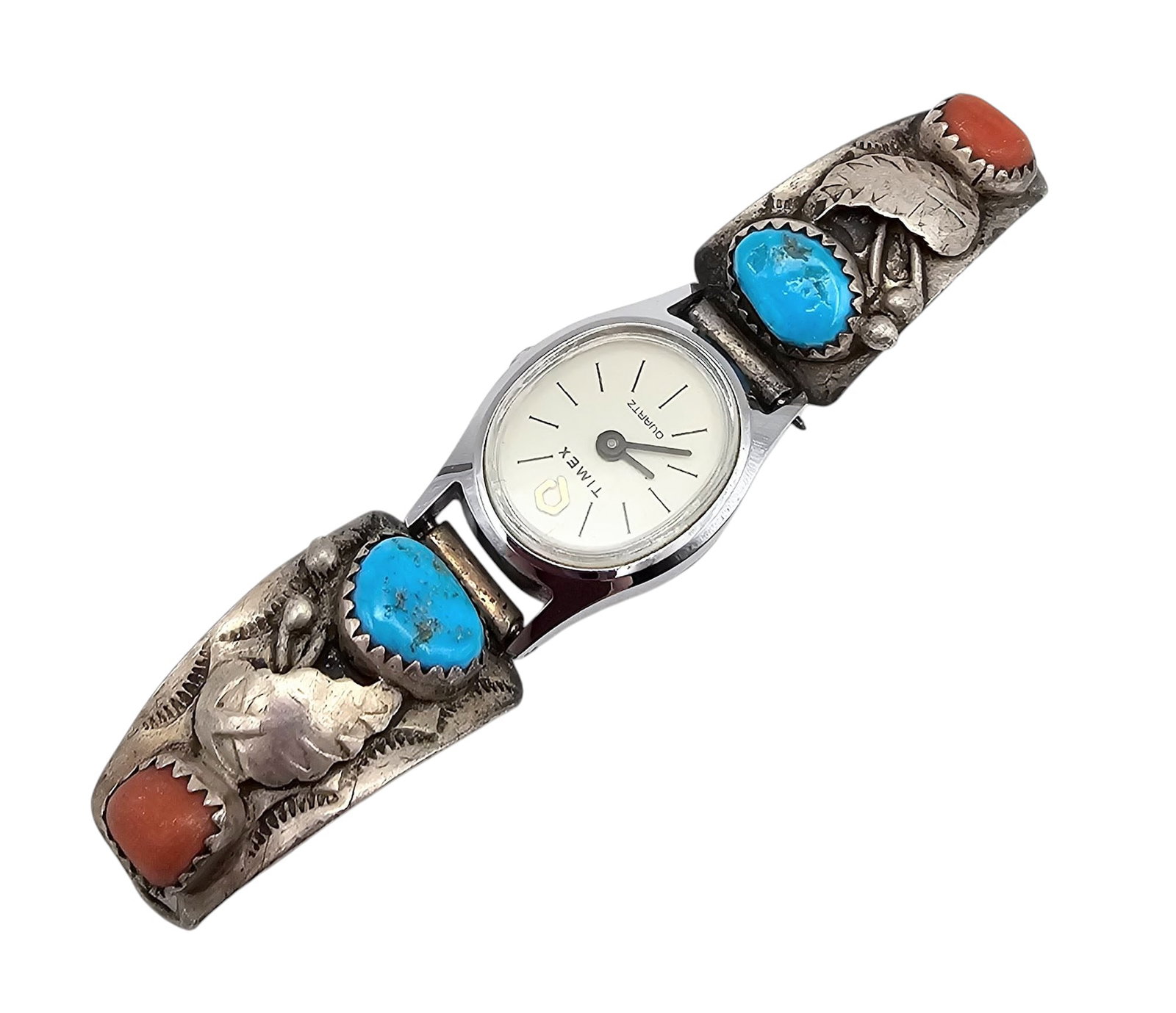 Michael Mendoza Turquoise Coral Sterling Silver Watch Band Pieces 14.6 G: Michael Mendoza Turquoise Coral Sterling Silver Watch Band pieces 14.6 G
