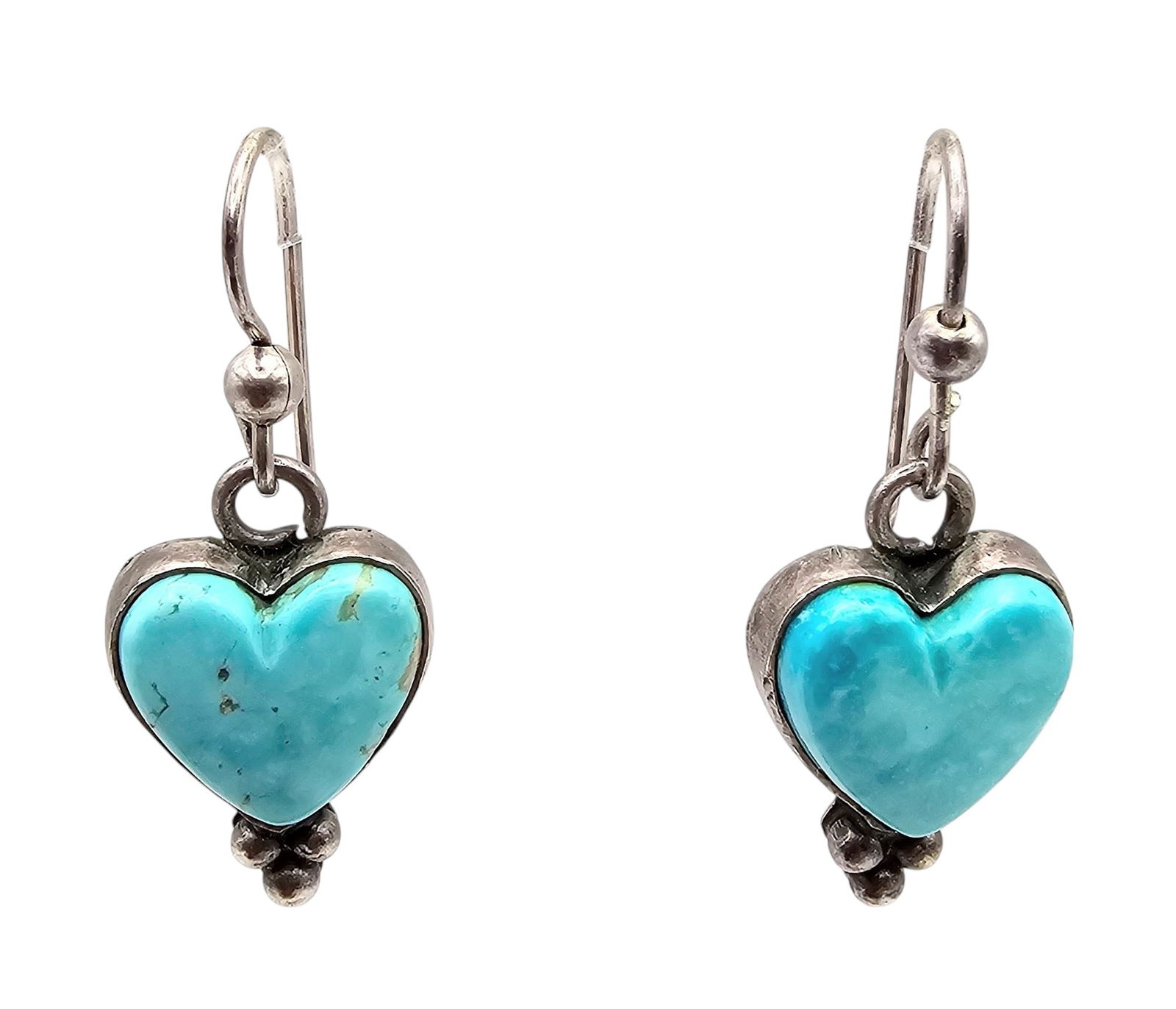 Native Signed M Turquoise Sterling Silver Drop Dangle Earrings 4.9 G (1 of 4)