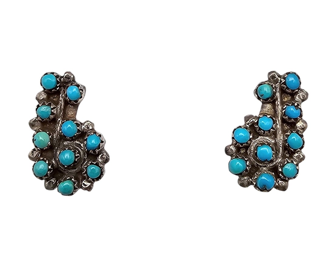 Native Turquoise Sterling Silver Snake Eye Earrings 2.1 G: Native Turquoise Sterling Silver Snake Eye Earrings 2.1 G