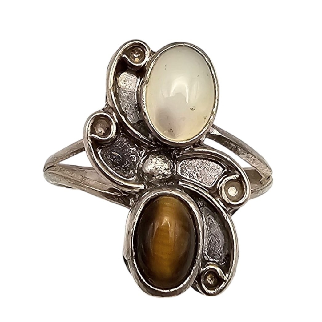 Navajo Mother Of Pearl Tigers Eye Sterling Silver Ring Size 6.75 2.8 G (1 of 4)