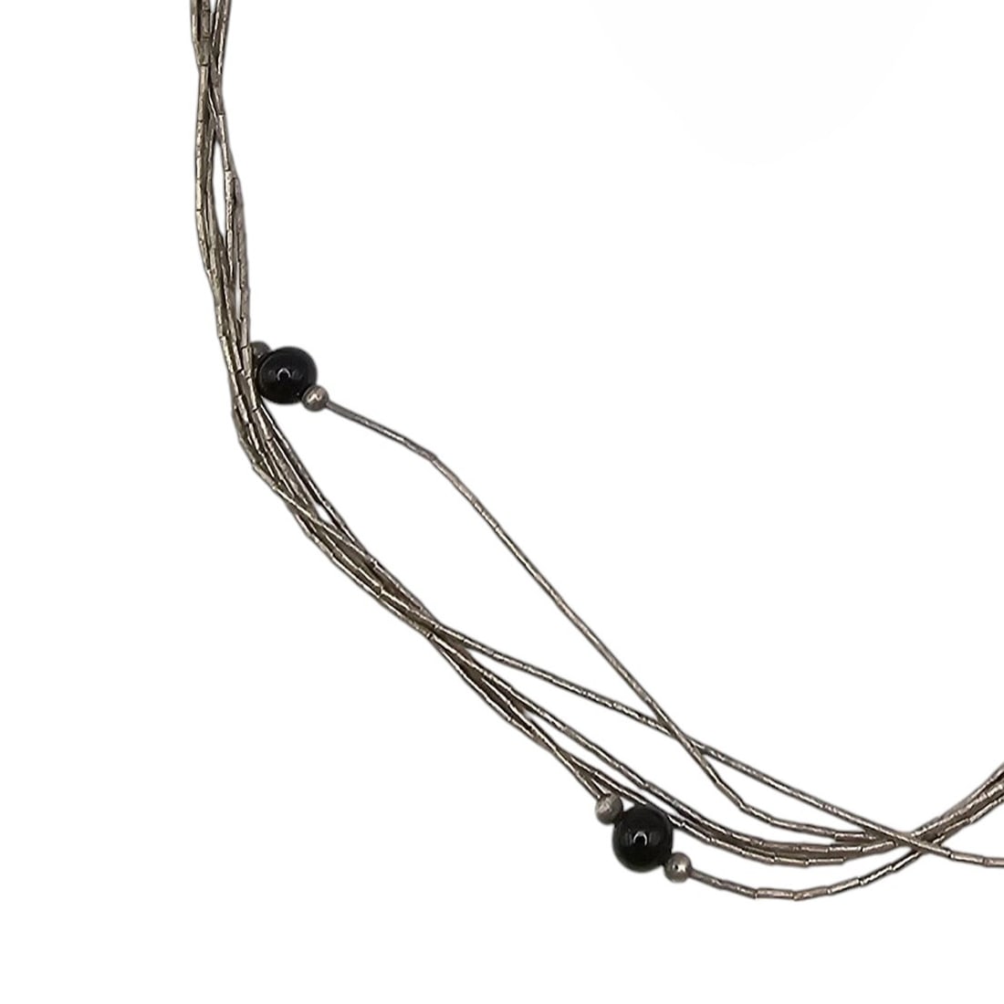 Native Onyx Liquid Silver Sterling Silver Multi Strand Necklace 6.6 G (1 of 4)