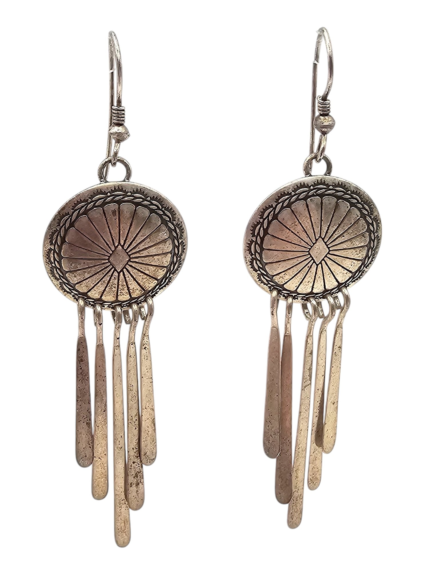 Native Sterling Silver Concho Style Fringe Drop Dangle Earrings 5.7 G (1 of 3)