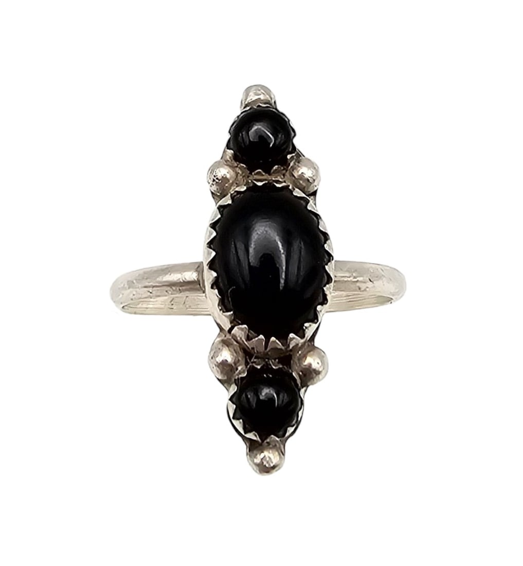 Hoskie Yazzie Navajo Onyx Sterling Silver Ring Size 7.5 2.4 G (1 of 4)