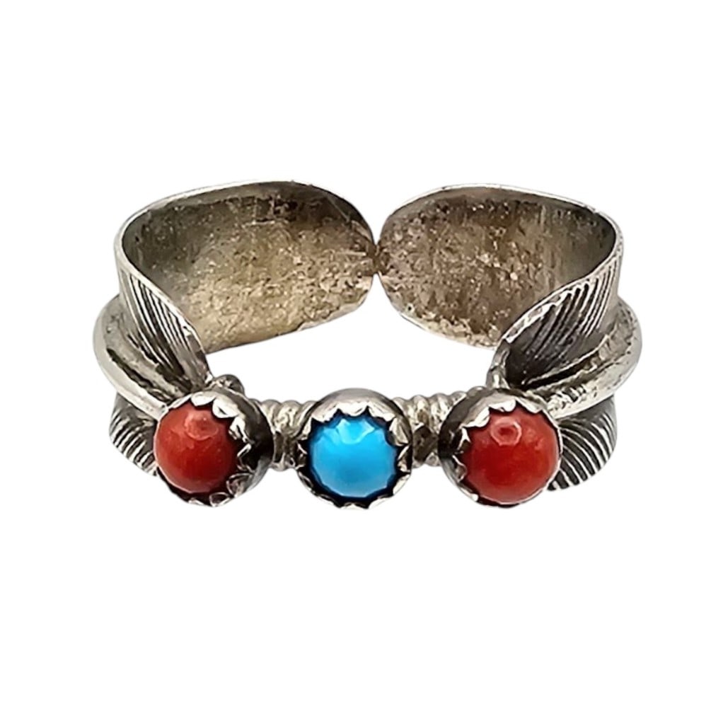 Native Turquoise Coral Sterling Silver Ring Size 5.5 2.1 G (1 of 4)