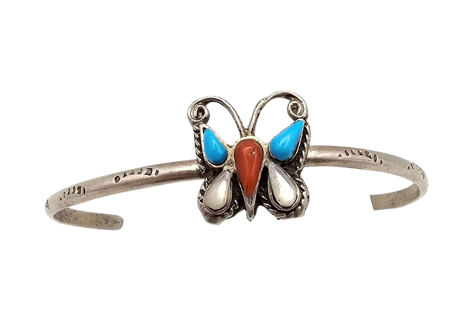 Native Turquoise Coral Mother Of Pearl Sterling Silver Butterfly Cuff Bracelet 9.7 G: Native Turquoise Coral Mother Of Pearl Sterling Silver Butterfly Cuff Bracelet 9.7 G
