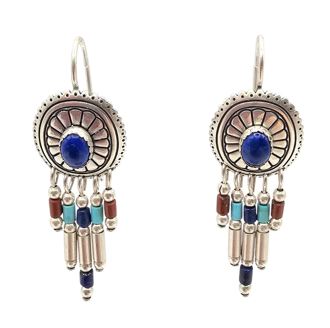 Quoc Trading Multi Stone Sterling Silver Fringe Drop Dangle Earrings 4.2 G (1 of 4)