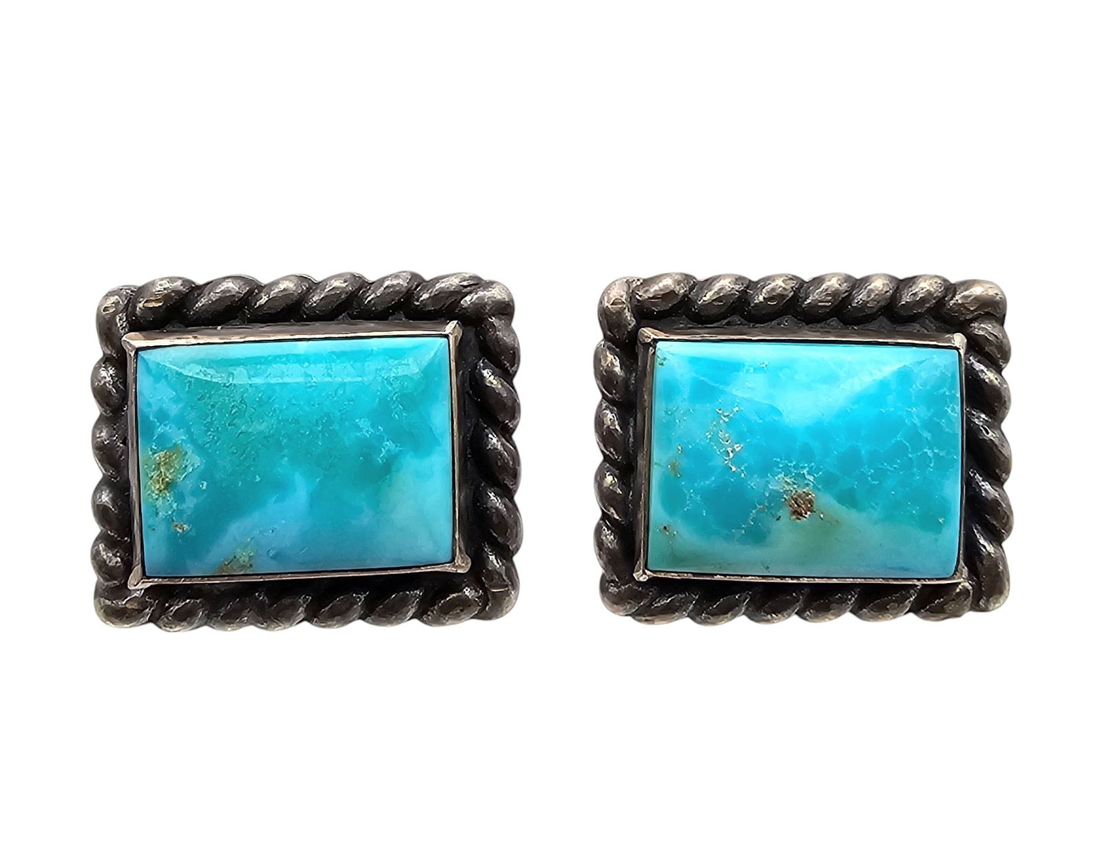 Navajo Turquoise Sterling Silver Cufflinks 10.8 G (1 of 4)