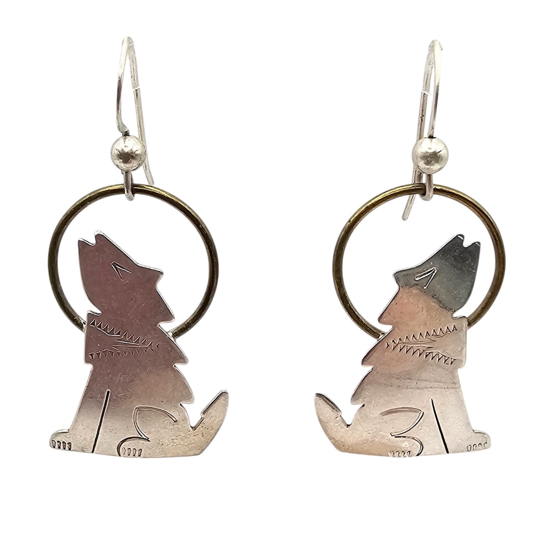 Signed CH Navajo Sterling Silver Coyote Drop Dangle Earrings 3.3 G (1 of 4)