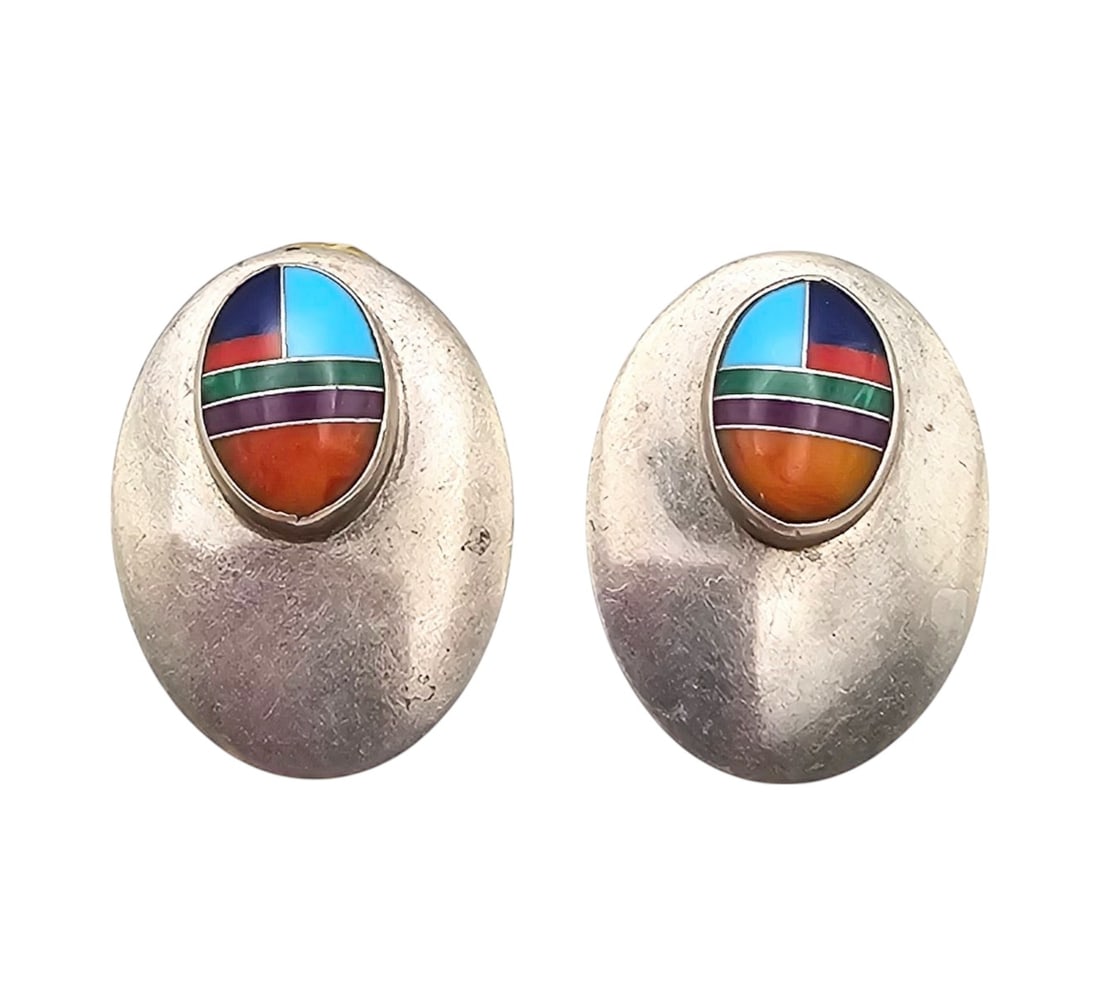 Navajo Multi Stone Sterling Silver Earrings 7.8 G (1 of 4)