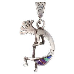 Vintage Navajo Sterling Multi Stone Kokopelli Inlay Pendant