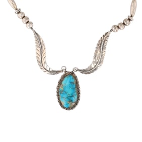 Harriet Manulito Navajo Sterling Turquoise Feather Necklace