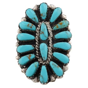 Juliana Williams Navajo Sterling Turquoise Cluster Ring Sz. 9