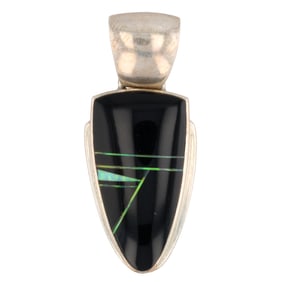 John Charley Navajo Sterling Multi Stone Inlay Pendant