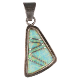 Signed Zuni Sterling Opal Inlay Pendant