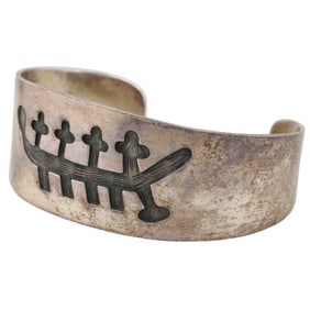 Vintage Navajo Sterling Stamped Cuff Bracelet
