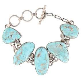 Maria Platero Navajo Sterling Dry Creek Turquoise Toggle Bracelet