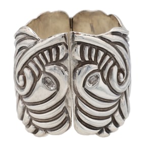Rare Lico Mexico Sterling Swirl Floral Hinge Bangle Bracelet